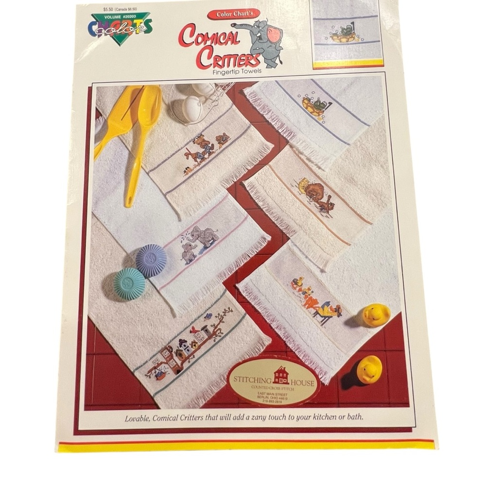 Comical Critters Fingertip Towels‎ Color Charts Leaflet Cross Stitch GUC 1992